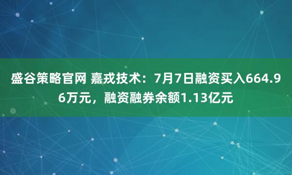 盛谷策略官网 嘉戎技术：7月7日融资买入664.96万元，融资融券余额1.13亿元